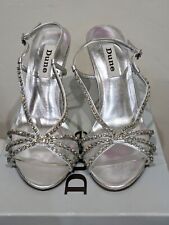 DUNE Sandals Silver Leather Diamante Stiletto High Heel Sandal Size 3/Eur 36