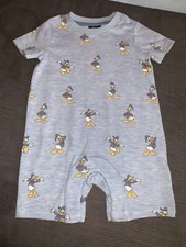 Disney Donald Duck Romper Short Style 100% Cotton 3-6m 68cm Pale Blue Marl BNWoT