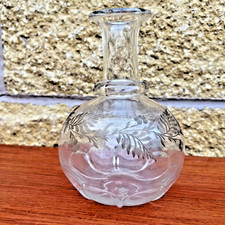 Antique Victorian Hand Blown Fern Engraved Glass Decanter Etched Wine Carafe
