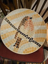 unusual quality decorative coloured glass mosaic large bowl plate of a Robin vgc