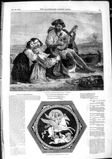 Original Old Antique Print 1850 Roman Mosaic Bellerophon Chimaera Fisher Family