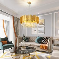 Luxury Crystal LED Chandeliers,Gold Ceiling Lights Living Room (55Cm Gold)