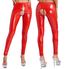 UK Women's PVC Leather High Waist Long Pants Wet Look Latex Tights Club Trouser