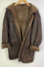 REAL SHEARLING SHEEPSKIN DUFFLE COAT Size 2XL 46" Men`s Jacket Brown