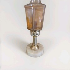 Vintage Carnival Glass Hurricane Candle  Lamp Brass Marble  base