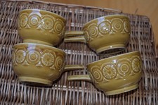 Tams Pottery Bowls, Set of 4, Mustard Yellow, With Handles, Vintage 1970s