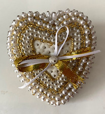 Vintage PUSH PIN LOVE HEART ORNAMENT Sequins & Pearls Beads