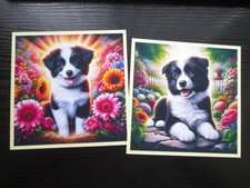 EXCLUSIVE --- 2 x BLACK & WHITE BORDER COLLIE  PUPS    Hand Made Card Toppers