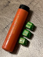 Antique Germany Poker Dice Container W/ 3 green galalith dice 052725@
