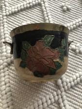Vintage Brass Planter Pot, Rustic Plant Pot With Detail Flower