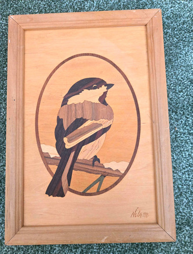 Vintage wood marquetry bird - wood,