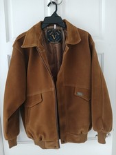 Vintage Tan Suede Bomber Jacket, Men's L, V Alta Moda Made In Italy