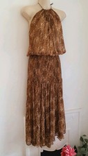 Zara Brown Snakeskin Midi Dress, UK Size S 8-10 New Shirred Chiffon Halter 