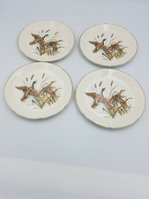 Vintage Retro Flying Mallard Ducks Reeds 16cm Side Plates Gold Trim 4PC Set
