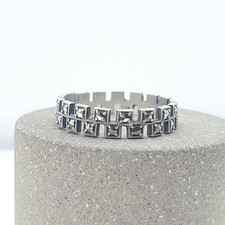 Antique Art Deco Solid Silver Marcasite Eternity Ring Stepped Flapper 1920s