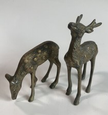 Vintage Pair of Brass Deer Ornaments Stag and Doe