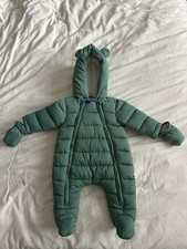 Newborn Jojo Maman Bebe Snowsuit Pramsuit Green Fleece Warm Worn Once