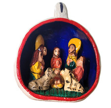 Vintage Retablo Miniature Pottery Christmas Nativity Scene Handmade in Peru