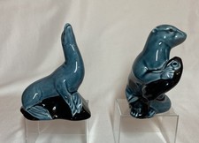 Vintage Poole Pottery Blue Ceramic Otter & Seal Ornaments (Poole England)