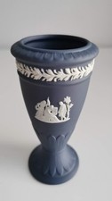 Wedgwood Bud Flower Vase Dark Blue Greek Mythology Motif