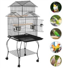 Metal Bird Cage Roof Top Parrot Cage w/ Stand for Budgie/Parakeet/Finch/Conure