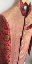 Full Men's Sherwani Indian Wedding Outfit + Trousers Attire Red and Burnt Orange