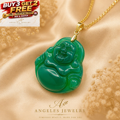 Green jade laughing buddha - green,