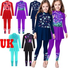 UK Kid Girls Rash Guard Swimsuit Full Body Cover Hijab Burkini UPS 50+ Beachwear