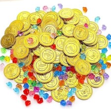 Bag of Pirate Treasure Coins & Gems - Halloween Pirate Fancy Dress Party