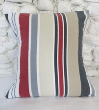 Large Cushion Cover, Striped, Cranberry, Slate, Stone, Laura Ashley Fabric, 20"