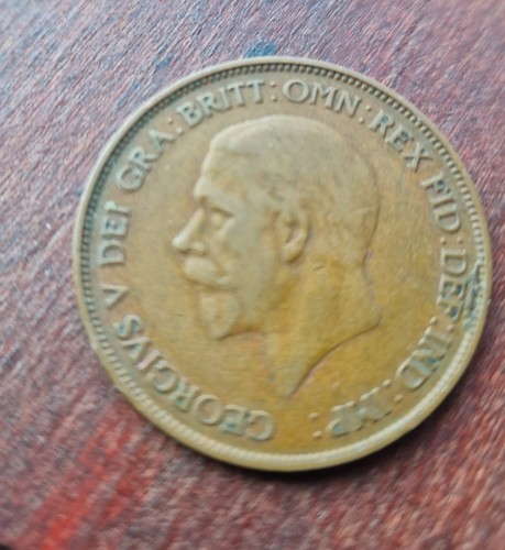 1930 george one penny coin - v,
