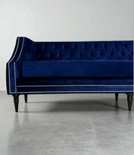 Beautiful Used Large Navy Blue Velvet 4 Seater Sofa