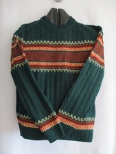 Fairisle Sweater, Icelandic Pattern Jumper, JC PENNEY, Green, Large, 42" Chest