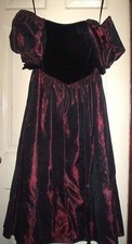 Laura Ashley vintage black & red velvet taffeta dress sz 12 UK 31 ins chest