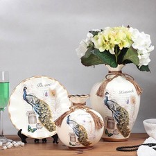 3x Chinese Classical Decorative Ceramic Vases Peacock Decor Home Decorations