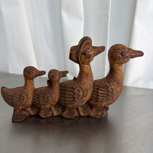 Antique door stop duck family - antique,
