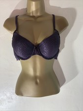 Womens Per Una M&S Uk 36B Dark Purple Padded Underwired Lace Overlay T-shirt Bra