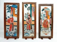 Antique Chinese Reverse Painted Glass Painting Trio Late 19thC