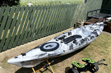 SIT ON TOP GALAXY STURGEON FISHING LEISURE KAYAK CANOE GREY CAMO +ANCHOR TROLLEY