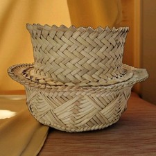 Hand Woven Cactus Leaf Basket Tarahumara Tribe Planter Pot Urn 9x7" Mexico