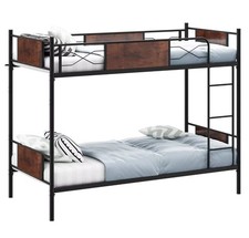 Metal Bunk Bed Frame with Ladder and Safety Guardrail