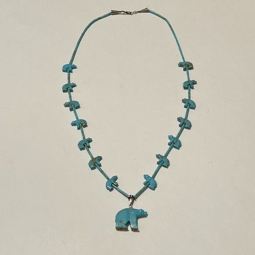 Vtg zuni fetish necklace blue - necklace,