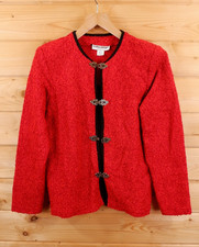 Cathy Daniels Norwegian Nordic Fair Isle Wool Cardigan Jumper Medium Red