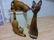 Hand Carved Wooden Cats Bundle Figurine Ornament Vintage