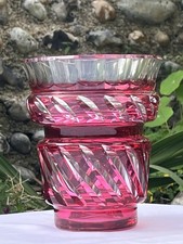 Val St. Lambert - Cranberry Red Spiral Cut to Clear Glass Vase - Art Deco