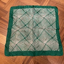 Ladies Good Quality Silk Scarf Neck Tie Block Print Emerald Green White Stripe