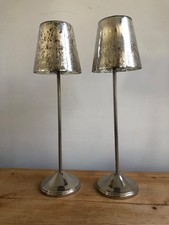 Set of 2 tea light holder lamps. Height 40cm, metal base, glass shade 