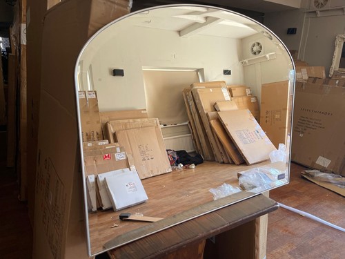 Bevelled overmantle mirror - overmantle,