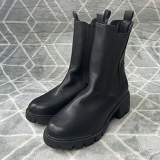 Kangol Black Leather Slip On Ankle Boots Size UK 8 Chunky Sole