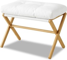 Modern Footstool Foldable Footrest Stool Wooden Leg Cushioned Seat Living Room